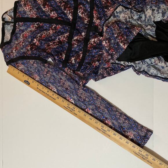 Floral Navy Sheer Long Sleeve Dress Knee Length Piping SZ Small Gothic Ruffle - Picture 11 of 14